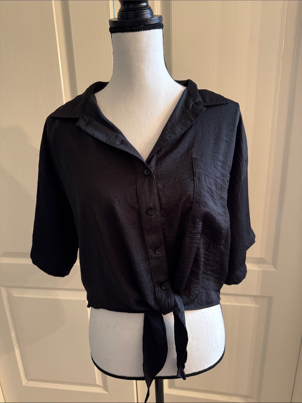 Black Tie-Front Button-Down Top - Size Medium